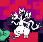 3_eyes 3_heads 3_toes anthro belly bovid caprine clothing clover_(deltarune) darkner deltarune european_mythology feet female goat greek_mythology hand_on_hip hat headgear headwear horn hydra iloveslutyshortstax male male/female mammal multi_eye multi_head mythology ralsei shy slightly_chubby smile tail thick_thighs toes undertale_(series)