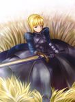  ahoge armor armored_dress artoria_pendragon_(all) avalon_(fate/stay_night) bad_id bad_pixiv_id blonde_hair dress excalibur fate/stay_night fate_(series) field highres irohasu saber sheath sheathed solo 