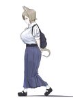  1girl animal_ears backpack bag brown_hair dog_ears highres long_skirt maikamiaka original shirt short_hair simple_background skirt tail walking white_background 