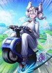  1boy 2girls afterimage akisame_rizu armor black_gloves blonde_hair blue_eyes breasts commentary_request crossover d-wheel demon_girl demon_horns demon_wings drill_hair duel_monster expressionless gloves grey_eyes grey_hair grey_jacket grey_pants helmet highres horns jacket kirby kirby_(series) kirby_air_ride kirby_air_riders knight_(yu-gi-oh!) large_breasts lovely_labrynth_of_the_silver_castle low_wings mario mario_(series) mario_kart mario_kart_world miniskirt monowheel moo_moo_(mario) motor_vehicle motorcycle multiple_girls multiple_wings official_alternate_costume open_mouth outdoors pants pointy_ears riding skirt smile solo_focus teeth track_jacket track_suit transparent_wings twin_drills upper_teeth_only warp_star wings yu-gi-oh! yu-gi-oh!_5d&#039;s 