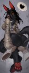 2025 4_toes absurd_res anthro barefoot big_breasts big_butt biped black_body black_fur black_hair black_tail breasts bubble_butt butt canid canine clothed clothed_anthro clothed_female clothing digital_media_(artwork) digital_painting_(artwork) feet female fur hair heart_symbol hi_res hindpaw looking_at_viewer looking_back looking_back_at_viewer low-angle_view mammal mir_(swiwwel) open_mouth open_smile painting_(artwork) pajamamcham paws red_inner_ear restraints smile solo straitjacket tail thick_thighs toes tongue tongue_out wide_hips worm&#039;s-eye_view