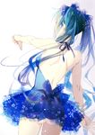  absurdres aqua_hair ass back bad_id bad_pixiv_id from_behind hatsune_miku highres kazari_tayu long_hair no_panties simple_background solo thumbs_down twintails very_long_hair vocaloid white_background 