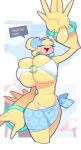 2024 5_fingers accessory anthro artist_name avian beach beak big_breasts big_hands bikini bikini_bottom bird bottomwear bouncing_breasts bracelet breast_squish breasts canary cleavage clothed clothing cloud dee_(doodledox) dialogue digital_drawing_(artwork) digital_media_(artwork) doodledox ear_piercing ear_ring english_text eyelashes eyes_closed feather_hair feather_hands feathers female female_anthro finch fingers floral_pattern flower flower_in_hair front_view gesture hair hair_accessory hand_gesture hoop_ear_ring huge_breasts jewelry mature_anthro mature_female midriff navel non-mammal_breasts open_mouth oscine passerine piercing plant portrait pseudo_hair ring_piercing sky solo speech_bubble squish swimwear tail tail_feathers text three-quarter_portrait tight_clothing tight_topwear tongue topwear two-piece_swimsuit umbrella under_boob waving white_bottomwear white_clothing wide_hips yellow_body yellow_feathers