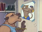 4:3 anthro blue_clothing bodily_fluids capybara caviid clothing crying english_text hi_res king_(tekken) locker male mammal meme nanoff nanoff_(character) poster rodent shirt solo tank_top tears tekken text topwear