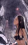  bad_id bad_pixiv_id black_hair blood blood_stain bra breasts cleavage closed_eyes cotton lamppost large_breasts lingerie long_hair looking_up original rain rubble ruins sign solo underwear wet 