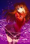  between_fingers black_legwear blue_eyes brown_hair fate/stay_night fate_(series) hair_ribbon long_hair looking_at_viewer magic_circle open_mouth parted_lips ribbon skirt solo thighhighs toosaka_rin turtleneck two_side_up yangsion zettai_ryouiki 