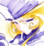  artist_request blonde_hair blue_eyes face fur_hat ginga_tetsudou_999 hat maetel portrait solo 