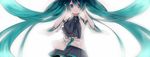 bad_id bad_pixiv_id bare_shoulders colorized detached_sleeves floating_hair green_eyes green_hair hatsune_miku headphones long_hair makoto_(macopaca) nogi_bisuko simple_background skirt smile solo twintails very_long_hair vocaloid white_background 