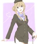  blonde_hair blue_eyes hair_bun k-on! karuha kotobuki_tsumugi long_hair pencil_skirt skirt solo stewardess uniform 