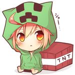  :&lt; ahoge blush chibi creeparka creeper highres minecraft personification red_eyes red_hair simple_background solo tnt tosura-ayato white_background yellow_eyes 