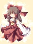  bow brown_eyes brown_hair detached_sleeves hair_bow hair_ribbon hair_tubes hakurei_reimu ribbon solo touhou yucchan_(drizzle_star) 