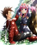  brown_hair flower highres lloyd_irving pink_hair presea_combatir tales_of_(series) tales_of_symphonia 