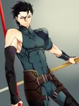  ahoge bad_id bad_pixiv_id black_hair dual_wielding fate/zero fate_(series) gae_buidhe gae_dearg holding lancer_(fate/zero) male_focus mole mole_under_eye polearm solo spear subaru_(hz) weapon yellow_eyes 