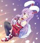  animal_ears blush bunny_ears detached_sleeves highres hiiragi_tomoka one_eye_closed reisen_udongein_inaba santa_costume solo thighhighs touhou zettai_ryouiki 