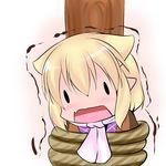  animal_ears ascot blonde_hair blush bound cat_ears chibi extra_ears hoshizuki_(seigetsu) mizuhashi_parsee open_mouth pointy_ears pole puru-see solo tied_up touhou trembling |_| 