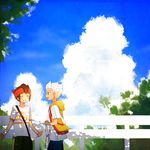  bad_id bad_pixiv_id brown_hair cloud day endou_mamoru gouenji_shuuya grin headband inazuma_eleven inazuma_eleven_(series) multiple_boys sky smile tayako tree white_hair 