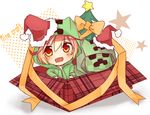  blush chibi christmas creeparka creeper fang hat hood hoodie minecraft personification red_eyes red_hair ribbon santa_hat smile solo tosura-ayato 