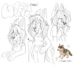  2025 anthro ball big_breasts breasts bulge canid canine canis character_name cleavage clothed clothing eyebrows fangs fully_clothed gynomorph hair hi_res intersex long_hair looking_aside mammal model_sheet open_mouth open_smile panties photography_(artwork) plushie raised_eyebrow simple_background smile solo standing teeth tennis_ball text tongue tongue_out trans_(lore) trans_woman_(lore) underwear wolf wolfie_(wolfplush) wolfplush 