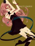  boots dress guilty_crown gun handgun mochizuki_kei pink_hair pistol red_eyes solo strapless strapless_dress thigh_boots thighhighs weapon yuzuriha_inori 