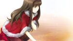  1boy 1girl boots capelet crying crying_with_eyes_open fur-trimmed_capelet fur_trim game_cg highres knee_boots kurenaino_aria long_hair makeup non-web_source occultic;nine official_art open_mouth pako_(pakosun) red_boots red_capelet sad science_adventure solo tearing_up tears 