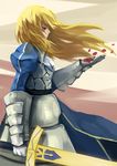  armor armored_dress artoria_pendragon_(all) bad_id bad_pixiv_id blonde_hair dress excalibur fate/stay_night fate_(series) gauntlets green_eyes hair_down ld_(bearbellld) long_hair petals profile saber solo sword weapon 
