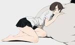  artist_request barefoot brown_hair cenco cencoroll closed_eyes feet legs lowres school_uniform short_hair skirt sleeping thighs yuki_(cencoroll) 