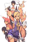  4girls absurdres animal_ears ass bad_id bad_pixiv_id black_hair blonde_hair breasts cleavage cotton covered_nipples everyone highres jewelry katana large_breasts long_hair medium_breasts multiple_boys multiple_girls necklace original panties purple_eyes red_eyes red_hair short_hair simple_background sword underwear weapon white_background white_hair 