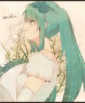  bad_id bad_pixiv_id bare_shoulders bouquet closed_eyes elbow_gloves flower fullo2 gloves green_hair hair_flower hair_ornament hatsune_miku highres letterboxed long_hair profile smile solo twintails vocaloid 