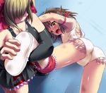  ankle_lock blonde_hair boots bra brown_hair digdug006 enomoto_aya hair_ribbon leotard lingerie multiple_girls open_mouth ribbon ryona saliva short_hair skirt sophia_richards submission_hold tears underwear wrestle_angels wrestle_angels_survivor wrestling wrestling_outfit yellow_eyes 