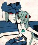  closed_eyes crossover dress green_hair hatsune_miku height_difference imminent_kiss long_hair rkp soundwave transformers very_long_hair vocaloid 