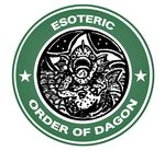  crossover cthulhu_mythos dagon fins fish_tail head_fins logo lovecraft monster nekotarou no_humans open_mouth parody pectoral_fin_ears scales solo star starbucks tail webbed_hands 