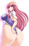  ass breasts gundam gundam_seed highleg highleg_leotard large_breasts leotard long_hair meer_campbell pink_hair purple_eyes solo star thong_leotard tonpuu 