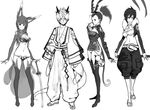  3girls animal_ears bad_id bad_pixiv_id breasts cotton geta jewelry looking_at_viewer medium_breasts multiple_girls necklace original panties short_hair simple_background standing sword tail thighhighs underwear weapon white_background 