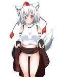  animal_ears breasts detached_sleeves hat inubashiri_momiji medium_breasts midriff navel panties red_eyes ryoulove15 short_hair skirt skirt_lift solo tail tokin_hat touhou underwear white_hair white_panties wolf_ears wolf_tail 