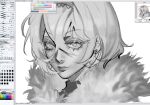  1girl alice_margatroid animal_ears art_program_in_frame bags_under_eyes coat crossed_bangs frilled_hairband frills fur-trimmed_coat fur_trim hair_between_eyes hairband highres kaoru_(alicemakoto) shirt short_hair solo touhou turtleneck turtleneck_shirt 