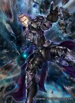  1boy armor armored_boots boots copyright_name fire_emblem fire_emblem_cipher fire_emblem_if gloves gunter_(fire_emblem_if) horse male_focus nintendo official_art polearm purple_eyes purple_hair rock scar solo spear taneda_kazuhiro teeth weapon 