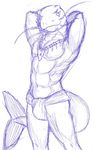  anthro aquatic big_tail catfish looking_at_viewer male monochrome muscles pinup pose purple_and_white solo strangeencounter strangeencounter_(artist) tail tribal 