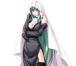  breasts cleavage detached_sleeves elleinduse_ol_tightrantell garter_straps green_hair hips kannatsuki_noboru large_breasts long_hair non-web_source shawl shinkyoku_soukai_polyphonica side_slit solo transparent_background very_long_hair wide_hips 