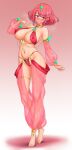  absurdres adapted_costume barefoot breasts cameltoe cleavage core_crystal_(xenoblade) covered_nipples dancer earrings feet feichu_keju hanging_breasts harem_outfit highres huge_breasts jewelry mouth_veil pyra_(xenoblade) red_eyes red_hair toes veil xenoblade_chronicles_(series) xenoblade_chronicles_2 
