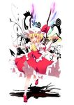  ascot blonde_hair blush bow dress fang flandre_scarlet glowing glowing_wings hat hat_ribbon kurono_yuzuko open_mouth outstretched_arms red_eyes revision ribbon shadow shirt short_hair side_ponytail skirt skirt_set smile solo touhou vest wings wrist_cuffs 