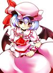  akina_(schism) bad_id bad_pixiv_id bat_wings blue_hair hat red_eyes remilia_scarlet short_hair simple_background smile solo touhou wings wrist_cuffs 
