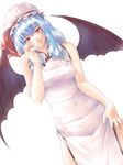  alternate_costume bad_id bad_pixiv_id bat_wings blue_hair china_dress chinese_clothes dress hat long_hair mochi.f older red_eyes remilia_scarlet simple_background smile solo touhou wings 