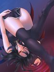  ass asymmetrical_wings bad_id bad_pixiv_id bare_shoulders black_hair black_legwear china_dress chinese_clothes dress houjuu_nue long_hair mochi.f red_eyes smile solo thighhighs touhou upside-down wings 