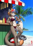  beach big_breasts bikini blue_eyes breasts cat chipmunk clothed clothing collar dr_comet feline female mammal pepsi seaside skimpy solo surfboard swimsuit tail tight_clothing 