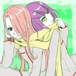  2boys hair_over_one_eye hayabusa_hideki hoshifuru_kaguya inazuma_eleven inazuma_eleven_(series) inazuma_eleven_go long_hair multiple_boys puico purple_eyes purple_hair red_hair scarf school_uniform short_hair sitting smile trap yellow_eyes 