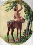  basket breasts centaur equine female flower grass headband headgear hooves human leaf mammal nipples orange orange_(fruit) ren_wicks scenery taur tree unknown_artist wood 