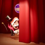 1:1 2025 3d_(artwork) 4_fingers ambient_arthropod ambient_bee ambient_insect ambiguous_gender biped black_bow_tie black_clothing black_hat black_headwear black_legwear blue_eyes bow_tie bubble_(tadc) caine_(tadc) cane clothing curtains digital_media_(artwork) duo eyes_in_mouth feral fingers floating for_a_head glitch_productions gloves green_eyes handwear hat headgear headwear heterochromia holding_drawing humanoid jacket legwear living_bubble looking_down male object_head official_art promotional_material pupils red_clothing red_curtains red_jacket red_topwear tail_coat the_amazing_digital_circus tooth_creature top_hat topwear unknown_artist white_clothing white_gloves white_handwear