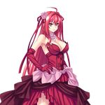  ahoge breasts cleavage corticarte_apa_lagranges dress elbow_gloves flower gloves hair_between_eyes hair_flower hair_ornament jewelry kannatsuki_noboru large_breasts long_hair necklace non-web_source older red_dress red_eyes red_hair shinkyoku_soukai_polyphonica side_slit solo transparent_background very_long_hair 