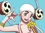  \m/ bandana blonde_hair blue_eyes enel macross macross_frontier male_focus microphone mitsudomoe_(shape) monotoneb one_piece open_eyes parody ribbon seikan_hikou smile solo tomoe_(symbol) 