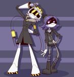 2024 4_fingers android biped black_boots black_clothing black_coat black_footwear black_hoodie black_topwear boots caution_stripes clothed clothed_female clothed_humanoid clothed_male clothing coat corrugated_arms corrugated_legs corrugation disassembly_drone duo eyebrows featureless_feet feet female female_humanoid fingers footwear full-length_portrait fur_trim_(clothing) gesture glitch_productions gooseworx hair hi_res hoodie humanoid leg_warmers legwear machine male male_humanoid murder_drones n_(murder_drones) pattern_clothing pattern_leg_warmers pattern_legwear portrait purple_eyebrows purple_eyes purple_hair robot salute shoes standing striped_clothing striped_leg_warmers striped_legwear stripes syringe tail tailed_humanoid topwear uzi_(murder_drones) white_hair yellow_eyes